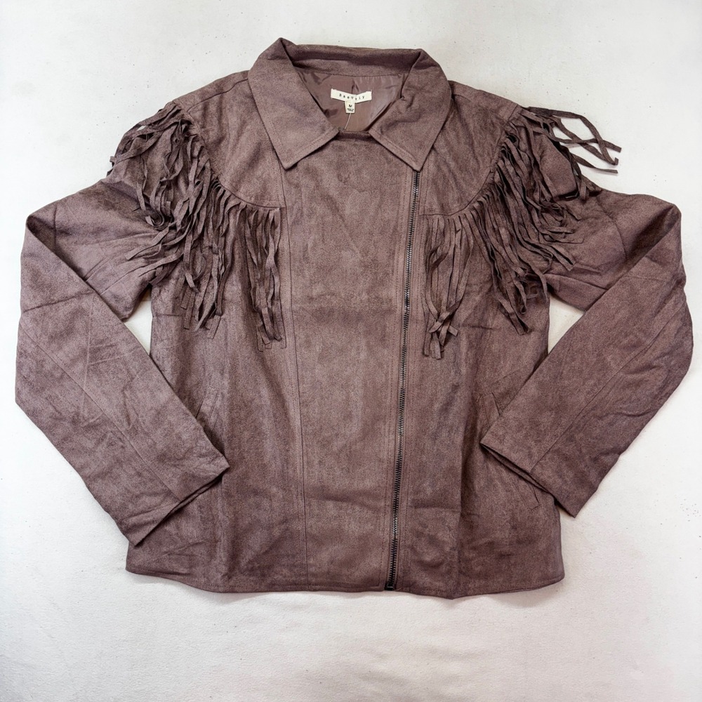 Baevely Fringe Jacket Women Medium Dusty Brown Faux Suede Western Moto Cowgirl